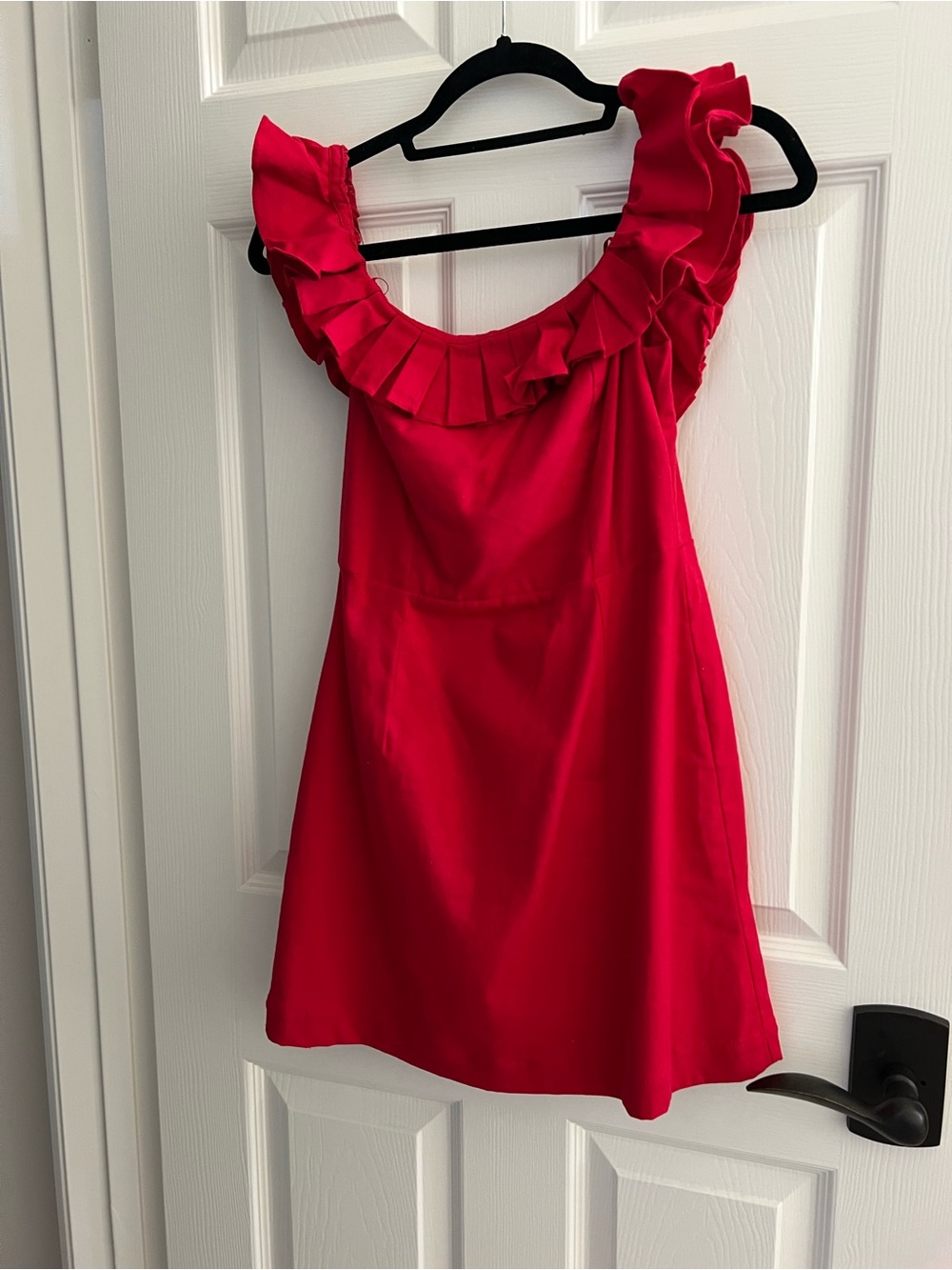 Woman’s  Ruffle-Trim Red Dress

Flattering off the shoulder style
Mini length